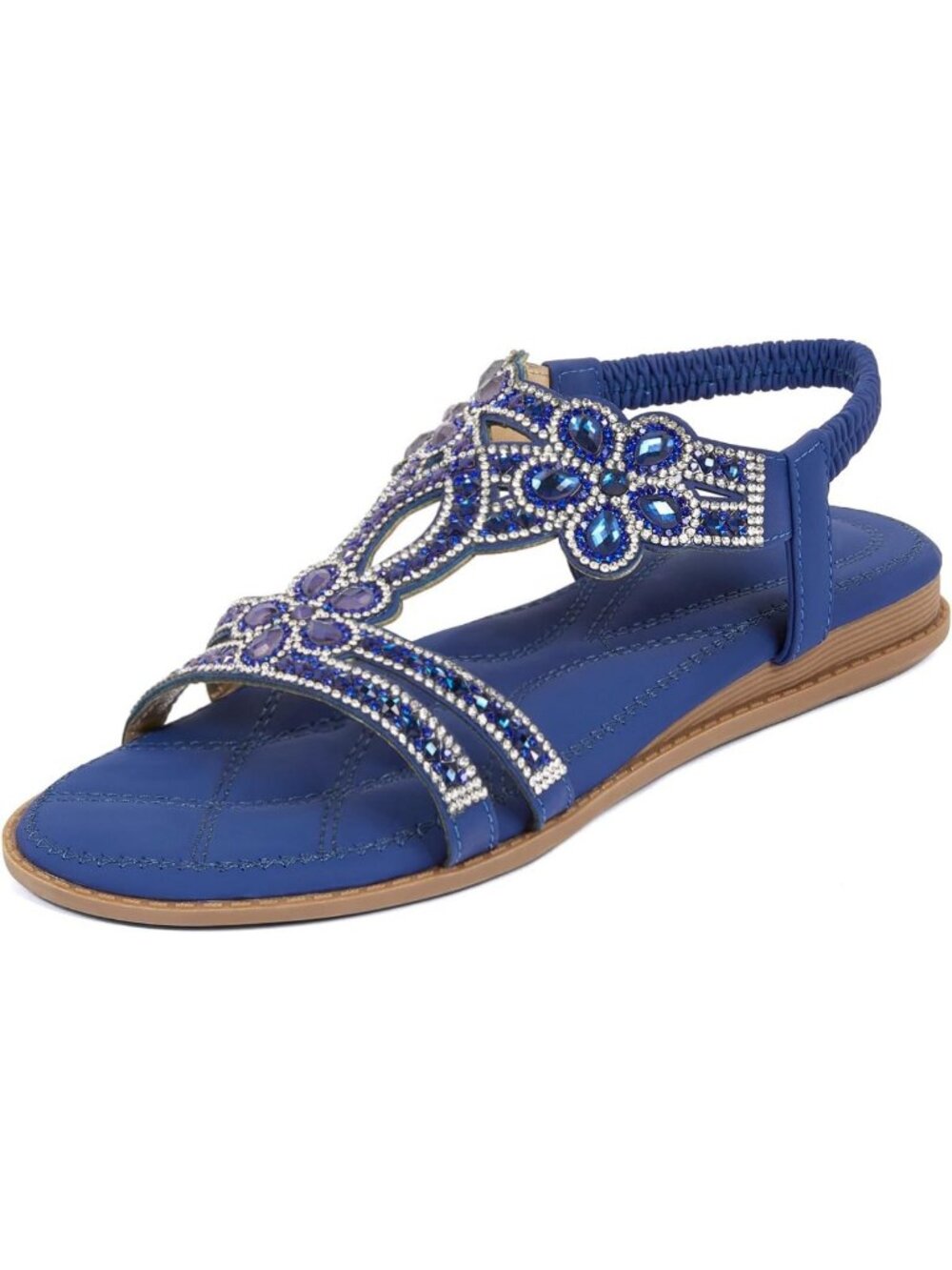 Rhinestone Strappy Flat Sandals with Elastic Ankle Strap - Open Toe, Women's